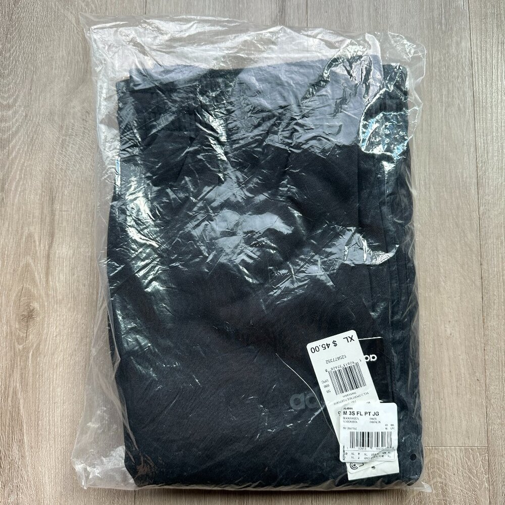 NWT Adidas 3-Stripes Fleece Jogger Tapered Pants - Black / White - Size XL